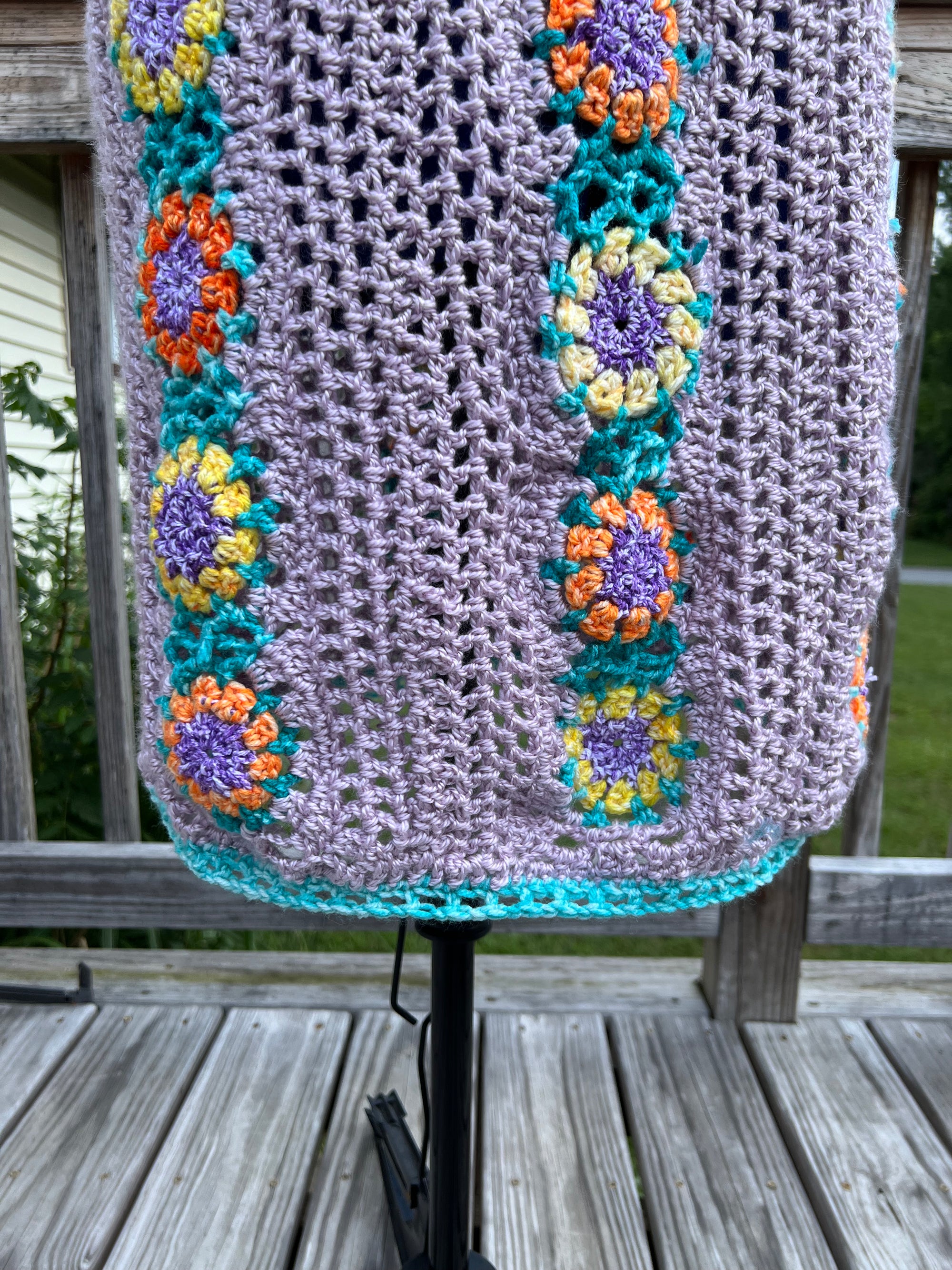 Crochet Summer Dress or Beach Cover Up Lilac and Florals