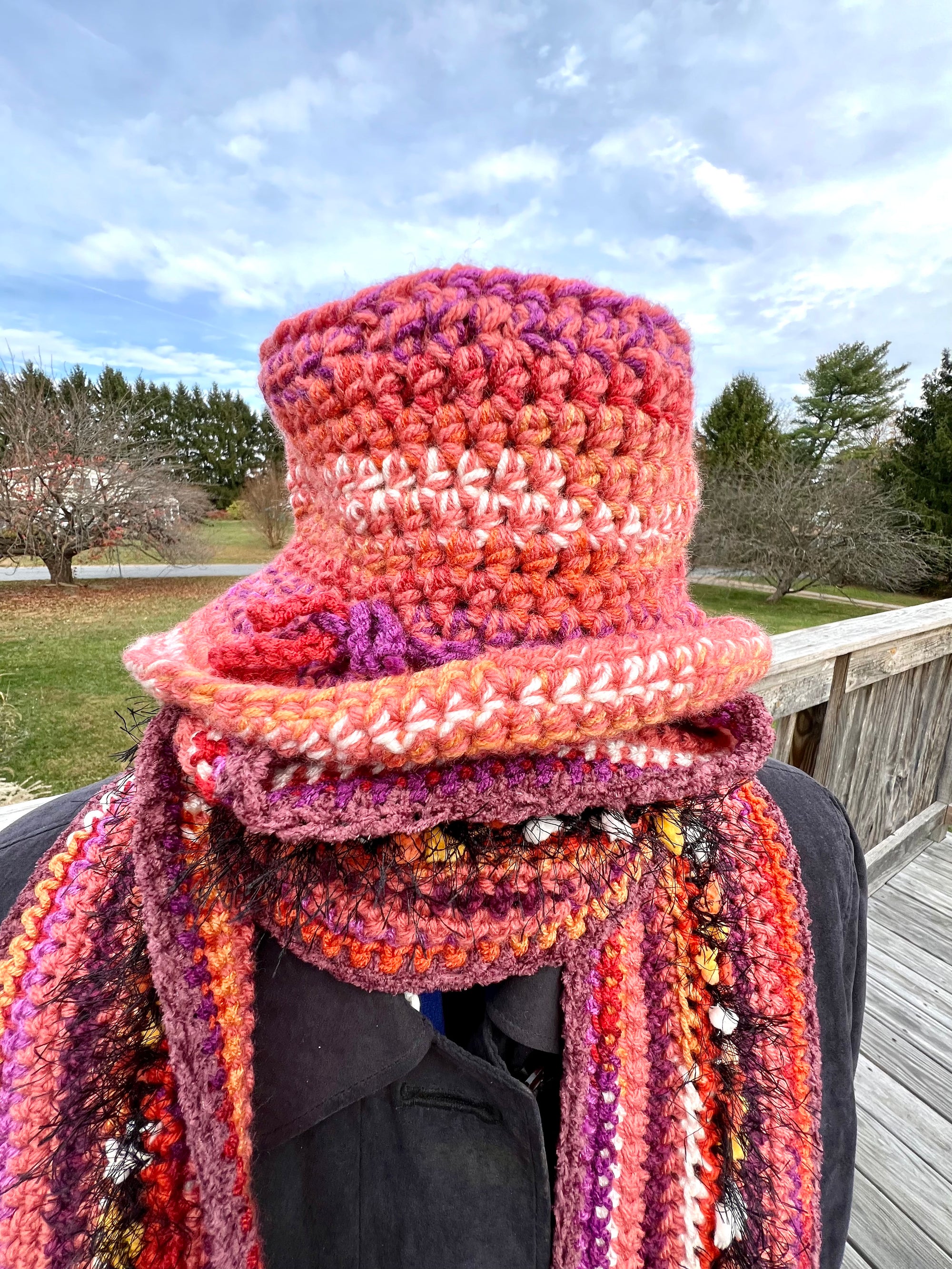 Scarf and Hat Set - Rust, Orange and Burgundy