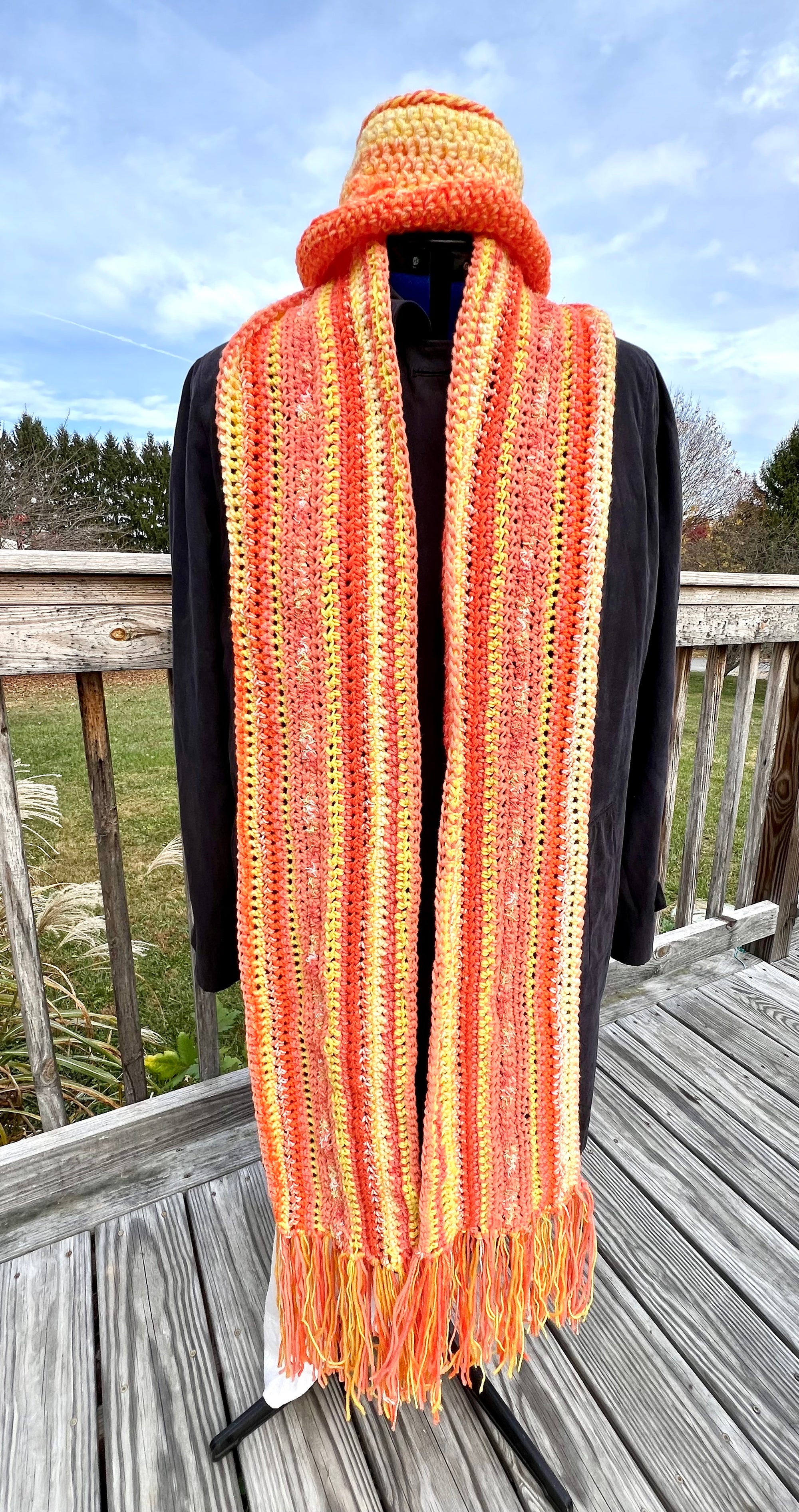 Extra Long Scarf and Hat Set - Orange and Yellow Sunshine