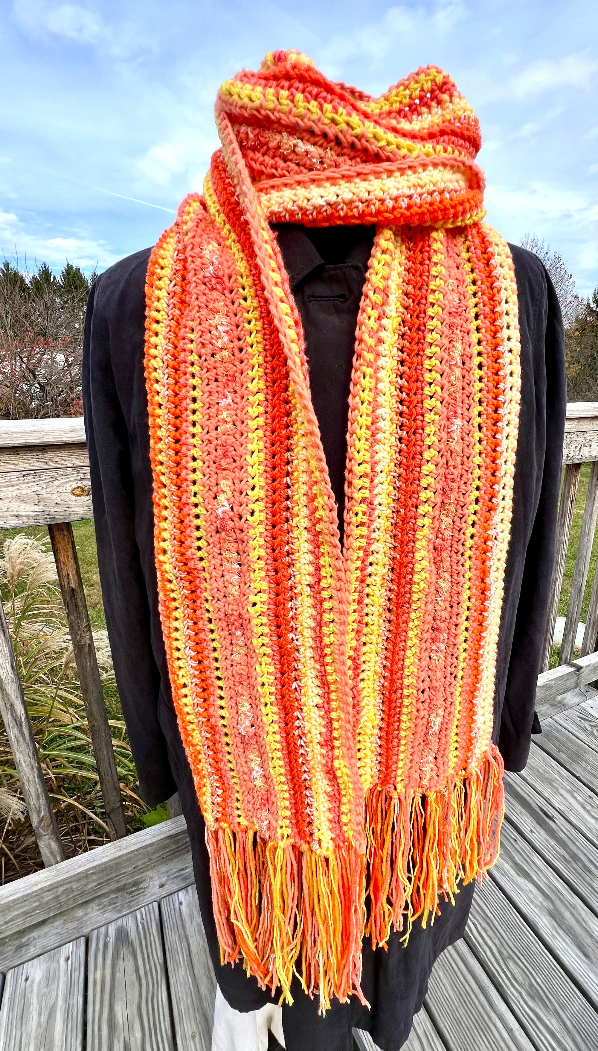 Extra Long Scarf and Hat Set - Orange and Yellow Sunshine