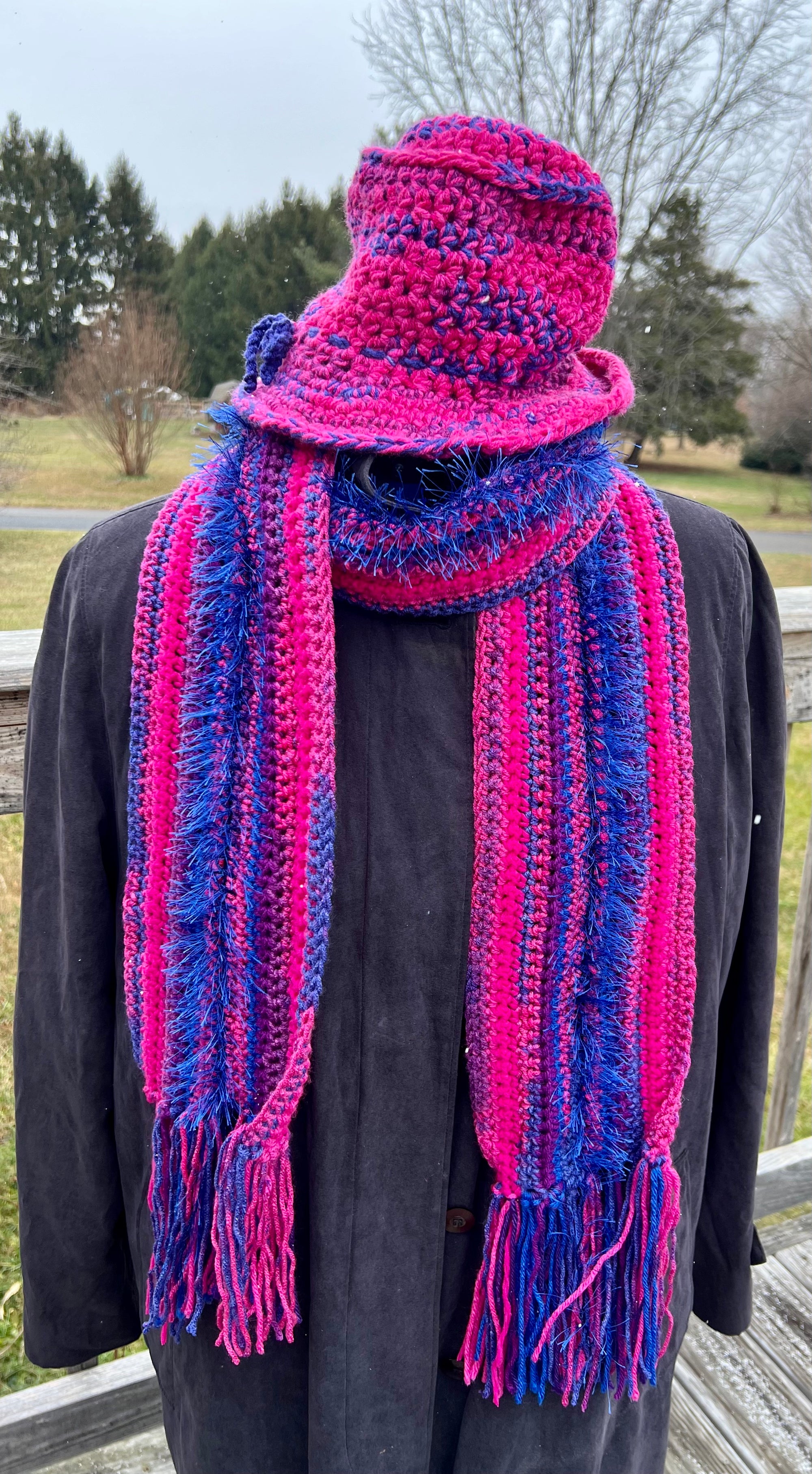 Scarf and Hat Set Pinks, Blues and Purple