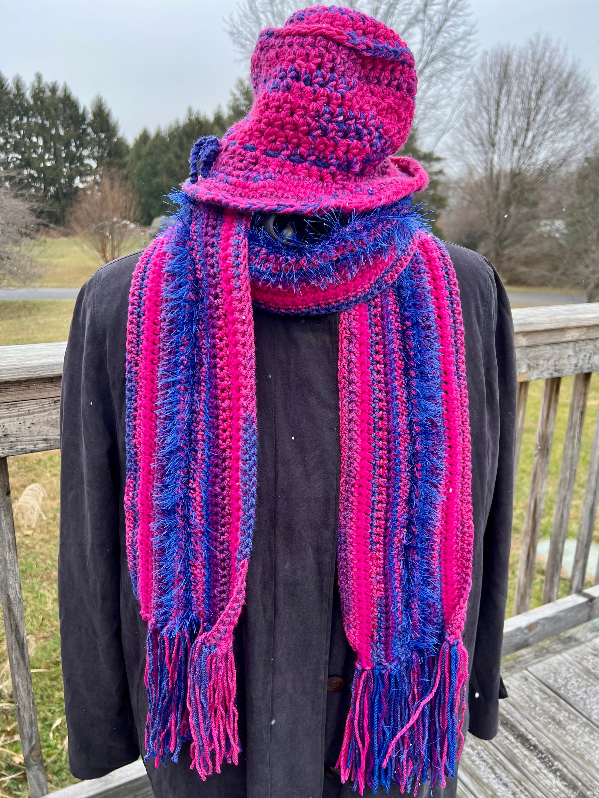 Scarf and Hat Set Pinks, Blues and Purple