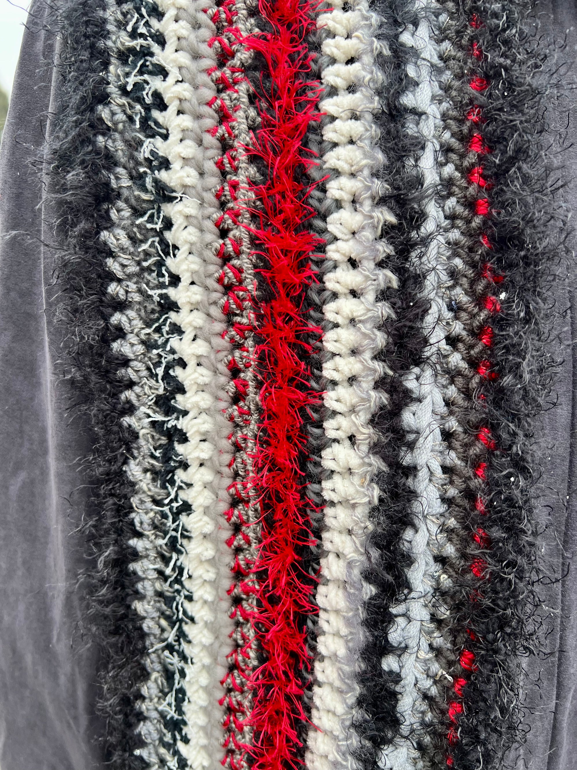 Scarf and Hat Set - Black Gray and a pop of Red