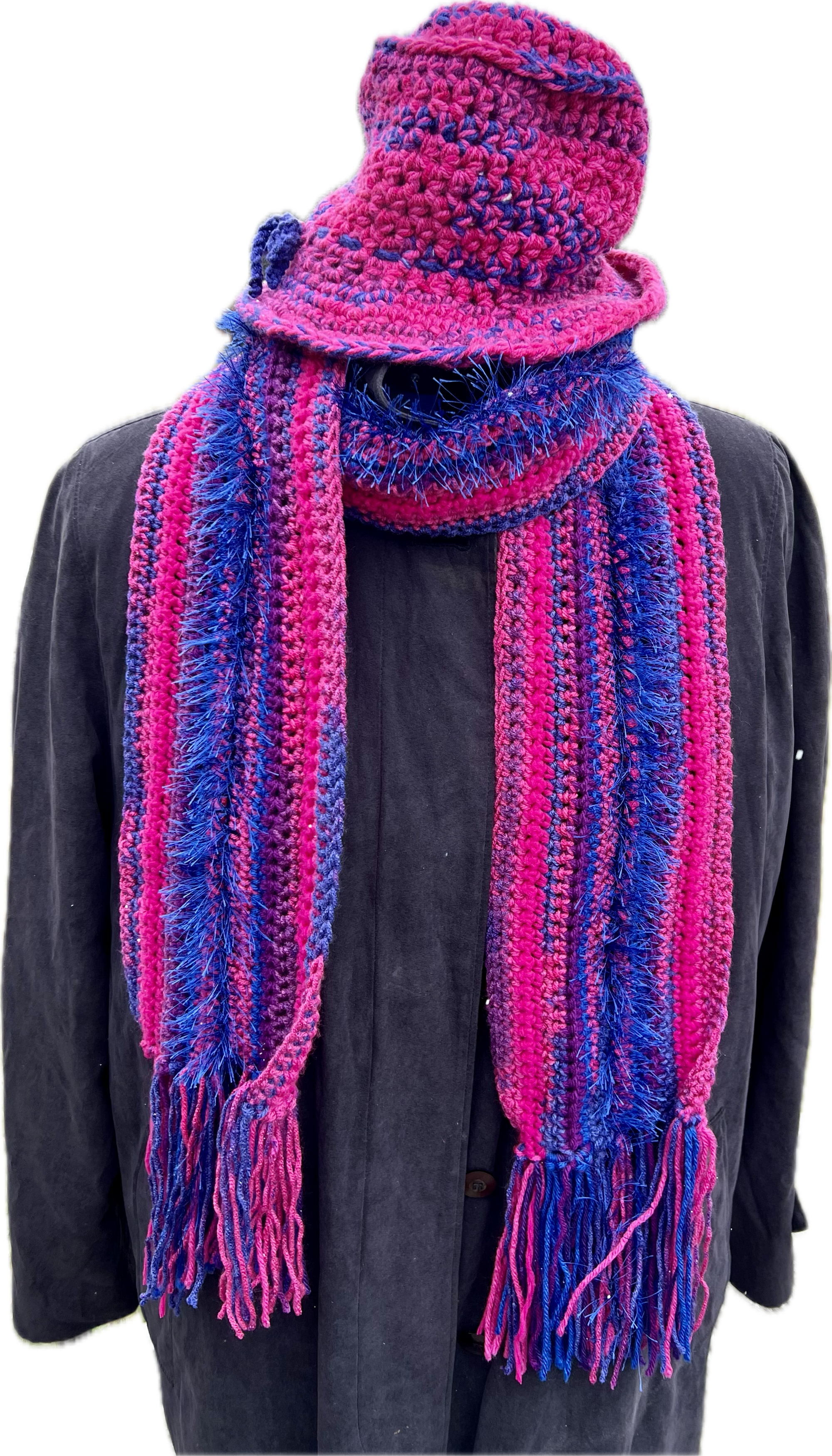 Scarf and Hat Set Pinks, Blues and Purple