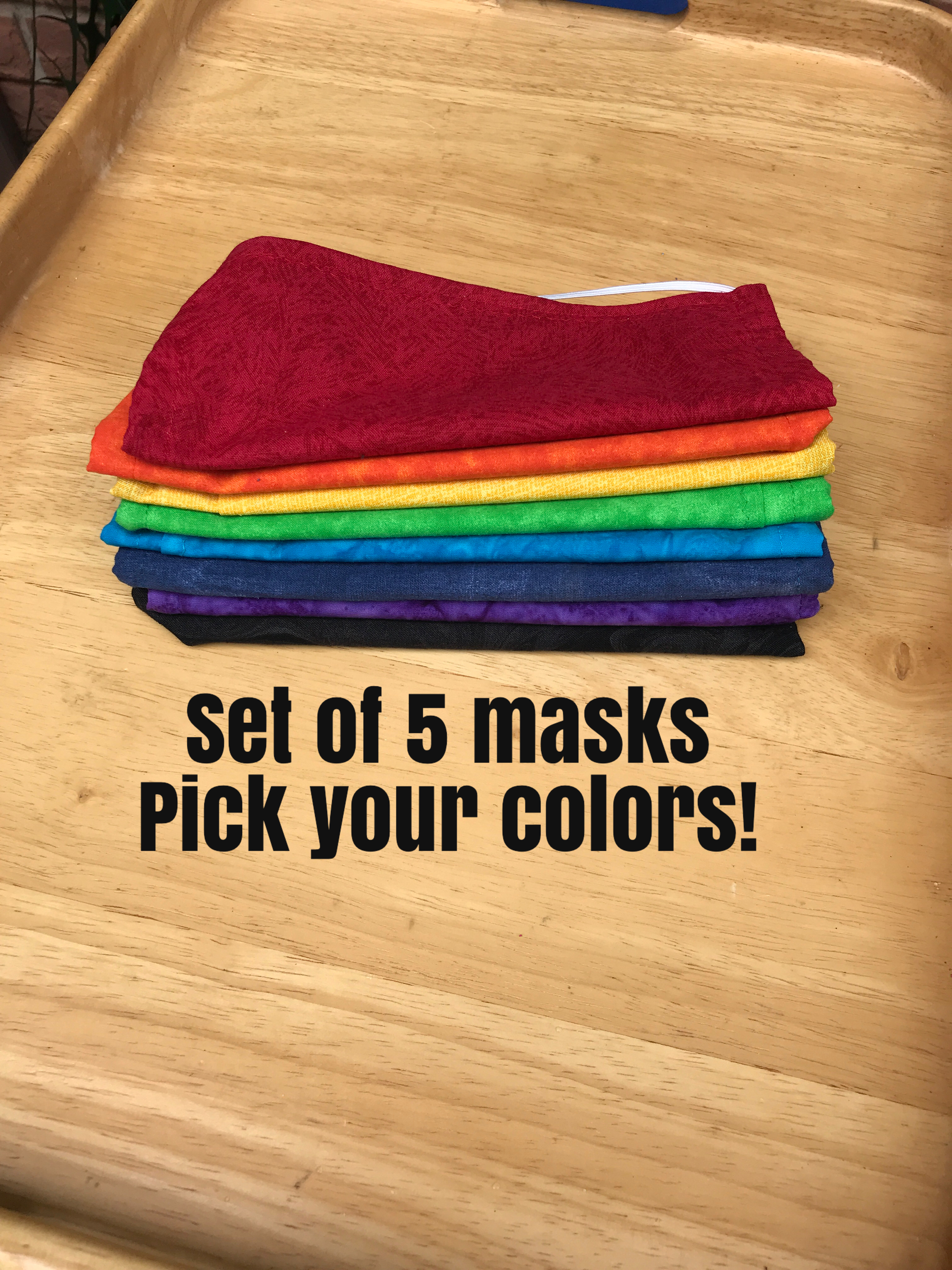 Face Masks Set of 5 in Rainbow of Colors